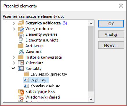 Przenoszenie kontaktów do innego folderu.
