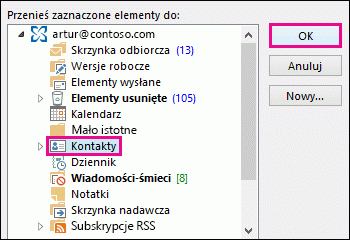 Przenieś kontakt do folderu Kontakty