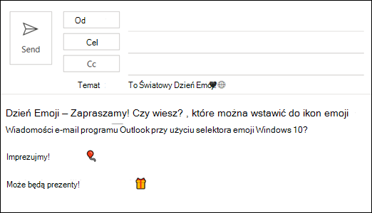 Do wiadomości e-mail możesz wstawić co najmniej jeden emoji.