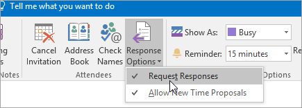 Zrzut ekranu przedstawiający przycisk Żądaj odpowiedzi w programie Outlook 2016 dla systemu Windows