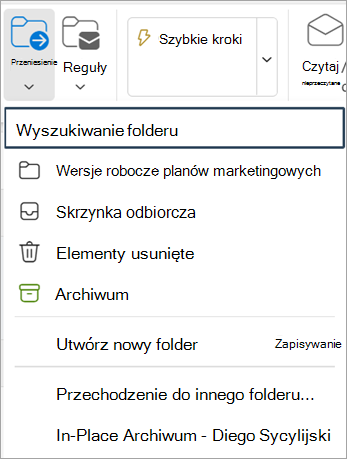 Wybierz pozycję Przenieś ze Wstążki