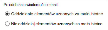 Funkcja oznaczania jako mało istotne w aplikacji Outlook w sieci Web