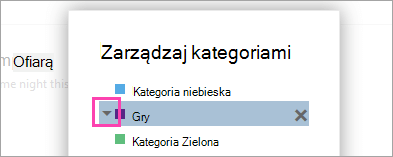 Zrzut ekranu przedstawiający strzałkę obok kategorii.