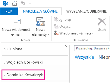 Folder udostępniony wyświetlany na liście folderów programu Outlook 2013