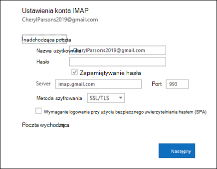 Wybierz pozycję Ustawienia serwera, aby zmienić nazwę użytkownika, hasło i ustawienia serwera.