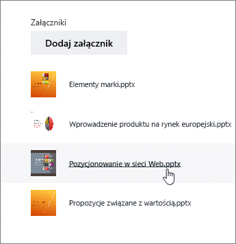 Wybieranie dokumentu z listy załączników w oknie Szczegóły