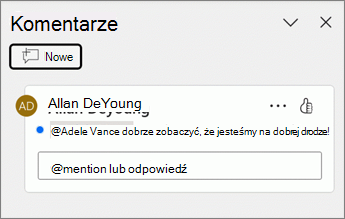 Obok fragmentu komentarza w okienku Komentarze pojawi się niebieska kropka.