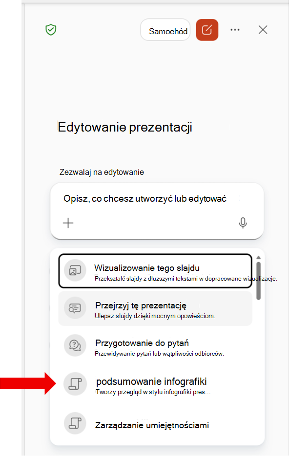 Zrzut ekranu przedstawiający niestandardową umiejętność organizacji na liście Wybierz umiejętności.