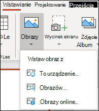 Lokalizacja wstawiania obrazów na wstążce.