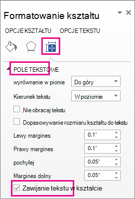 Pole wyboru Zawijaj tekst w kształcie