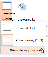 Opcja menu Niestandardowy rozmiar slajdów