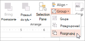 Wybieranie pozycji Rozgrupuj w menu Grupuj