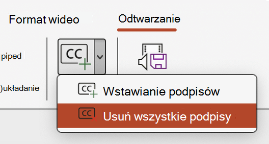 Usuń wszystkie napisy klipu wideo w programie PowerPoint.