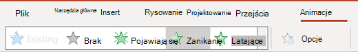 Okienko animacji w aplikacji PowerPoint dla sieci Web.