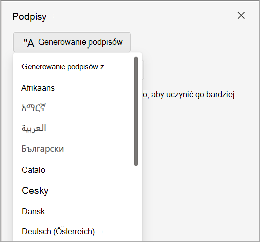 Lista rozwijana Generowanie podpisów w okienku Podpisy.