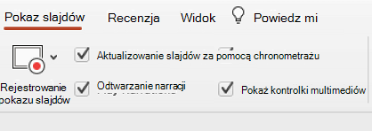 Karta pokaz slajdów na wstążce z zaznaczoną pozycją Zapewnij aktualizację slajdów.