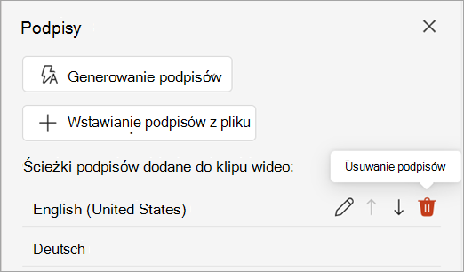 Przycisk Usuń podpisy dla ścieżki podpisów w okienku Podpisy.