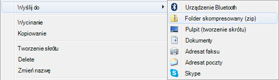 Kliknij prawym przyciskiem myszy prezentację, kliknij pozycję Wyślij do, a następnie kliknij pozycję Folder skompresowany (zip).