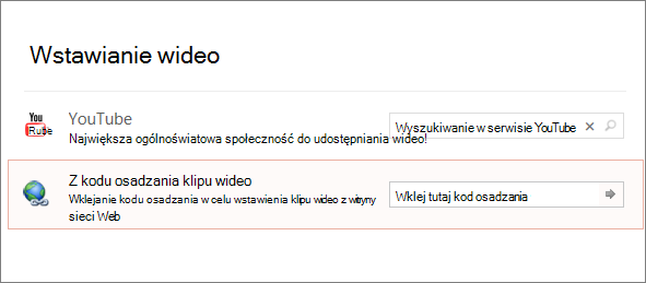 Opcja osadzenia klipu wideo w programie PowerPoint