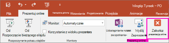 Przycisk Zakończ prezentację online w programie PowerPoint