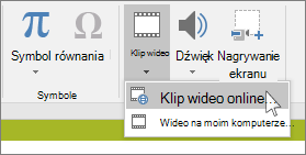 Przycisk na wstążce umożliwiający wstawienie klipu wideo online w programie PowerPoint