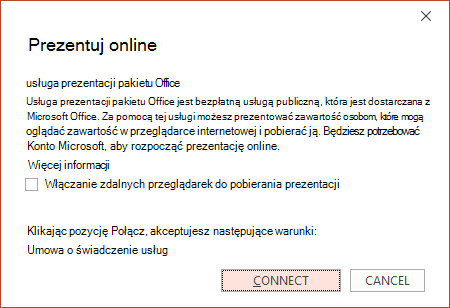 Zrzut ekranu przedstawiający okno dialogowe Prezentowanie online