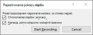 Okno dialogowe Rejestrowanie pokazu slajdów w programie PowerPoint
