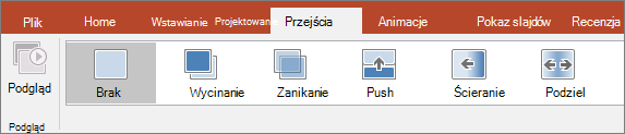 Karta Przejścia na wstążce w programie PowerPoint.