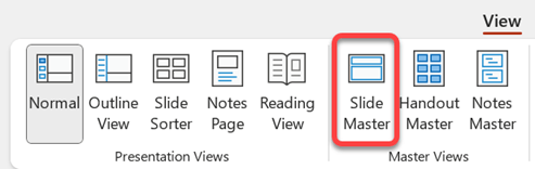 Przycisk Wzorzec slajdów na karcie Widok w programie PowerPoint.