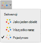 Opcje widoczne w menu Opcje efektu zależą od wybranego efektu animacji.
