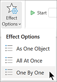 Menu Opcje efektu na karcie Animacje w programie PowerPoint.