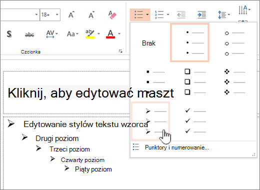 Ustawianie punktora domyślnego dla wszystkich poziomów