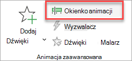 Gdzie można znaleźć przełącznik Okienko animacji na karcie Animacje.