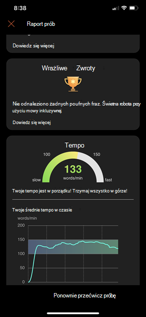 Widok raportu Trener prezentera