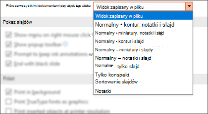 Rozwinięta lista Otwórz wszystkie dokumenty przy użyciu tego widoku umożliwiająca klientowi wybranie widoku domyślnego.