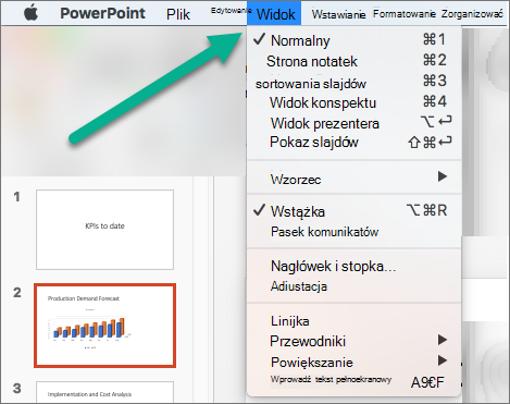 Menu Widok w programie PowerPoint