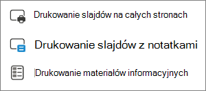 Menu opcji drukowania.