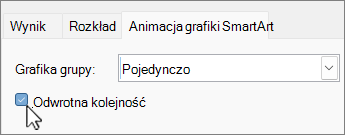 Pole wyboru Odwróć kolejność animacji grafiki SmartArt w programie PowerPoint.