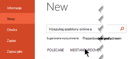 W obszarze Plik > nowy wybierz opcję Niestandardowe, aby wyświetlić szablony osobiste