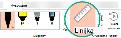 Wzornik Linijka znajduje się na karcie Rysowanie wstążki w programie PowerPoint 2016.