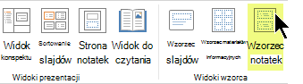 Na karcie Widok na wstążce wybierz pozycję Wzorzec notatek.