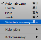 Wybieranie wskaźnika laserowego z menu podręcznego