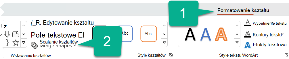 Na karcie Formatowanie kształtu wybierz pozycję Scal kształty.
