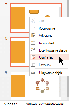 Kliknij slajd prawym przyciskiem myszy, a następnie wybierz polecenie Usuń slajd