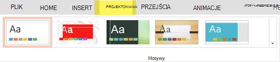 Motywy projektu znajdują się na karcie Projektowanie na wstążce