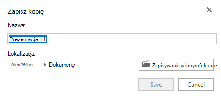 Okno dialogowe Zapisywanie kopii w aplikacji PowerPoint Online