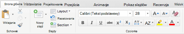 Dla subskrybentów usługi Office 365 karta Narzędzia główne na wstążce programu PowerPoint dla komputerów Mac 2016 zawiera teraz przycisk Kolor wyróżnienia tekstu