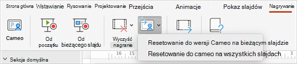 Resetowanie do menu Wideoportret dla bieżącego slajdu lub wszystkich slajdów