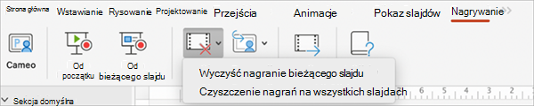 Wyczyść menu nagrywania dla bieżącego slajdu lub wszystkich slajdów