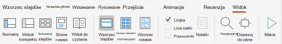 Przycisk Wzorzec slajdów programu PowerPoint na Wstążce
